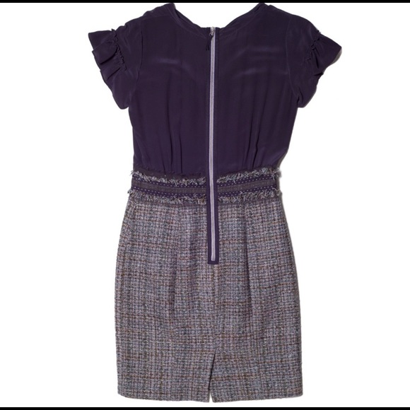 Rebecca Taylor tweed silk combo purple dress SZ 0 - Picture 3 of 7